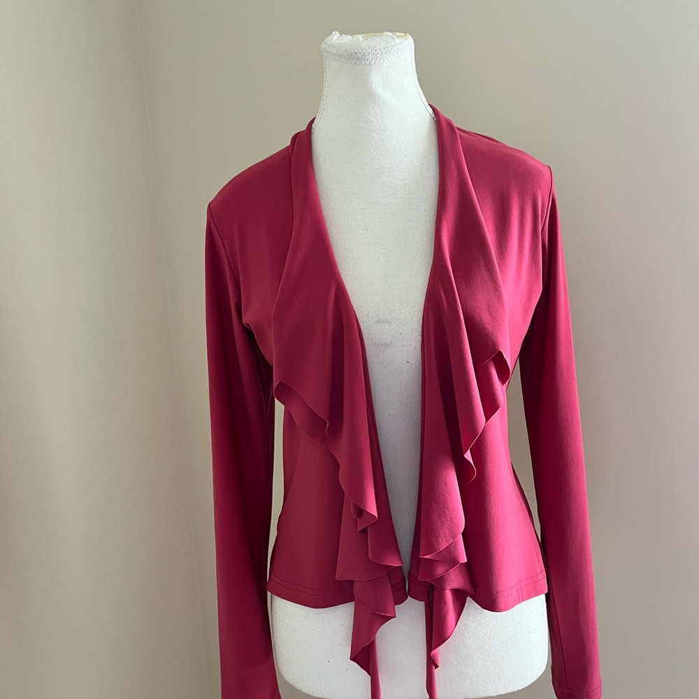 Sympli Raspberry Open-Front Ruffle Cardigan - Picture 2 of 9
